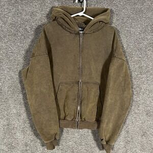 Ditch LA Hoodie Mens Medium Green Garment Dyed Full Zip Heavy Sweatshirt Hooded